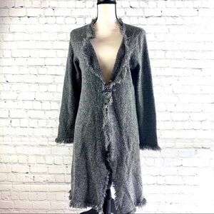 J. Jill Gray Distressed Long Cardigan with Pin